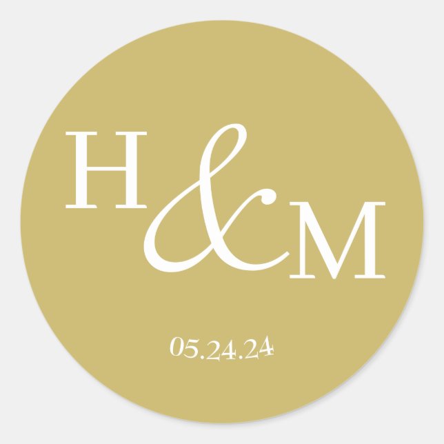 Simple Elegant Modern Monogrammed Wedding Classic Round Sticker (Front)
