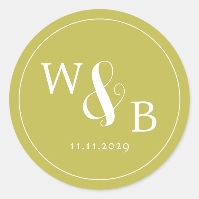 Simple Elegant Modern Monogrammed Wedding Classic Round Sticker (Front)
