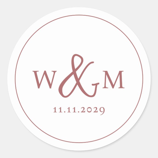 Simple Elegant Modern Monogrammed Wedding Classic Round Sticker (Front)
