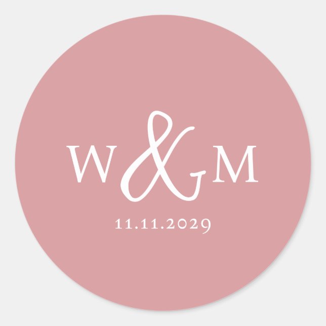 Simple Elegant Modern Monogrammed Wedding Classic Round Sticker (Front)