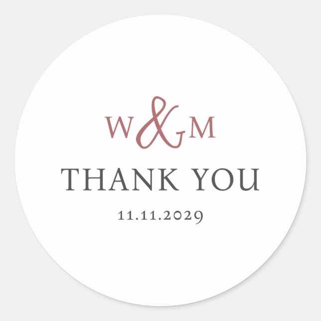 Simple Elegant Modern Monogrammed Wedding Classic Round Sticker (Front)
