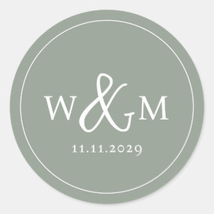 Simple Elegant Modern Monogrammed Wedding Classic Round Sticker