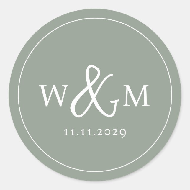 Simple Elegant Modern Monogrammed Wedding Classic Round Sticker (Front)