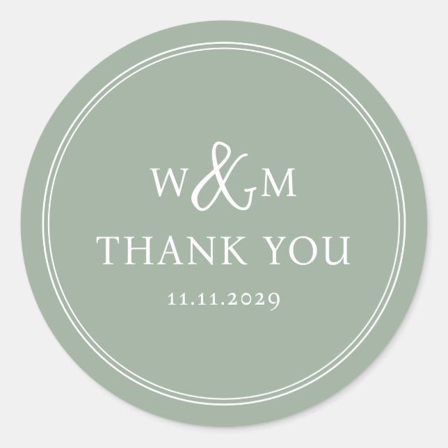 Simple Elegant Modern Monogrammed Wedding Classic Round Sticker (Front)