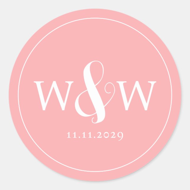 Simple Elegant Modern Monogrammed Wedding Classic Round Sticker (Front)