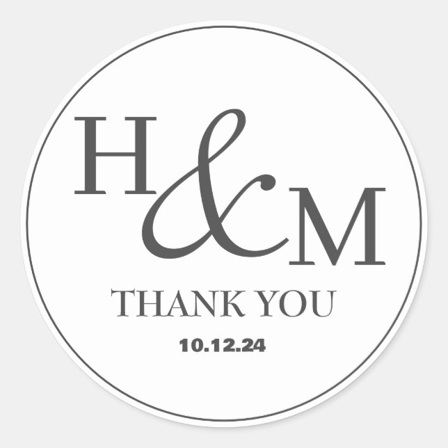 Simple Elegant Modern Monogrammed Wedding Classic Round Sticker (Front)