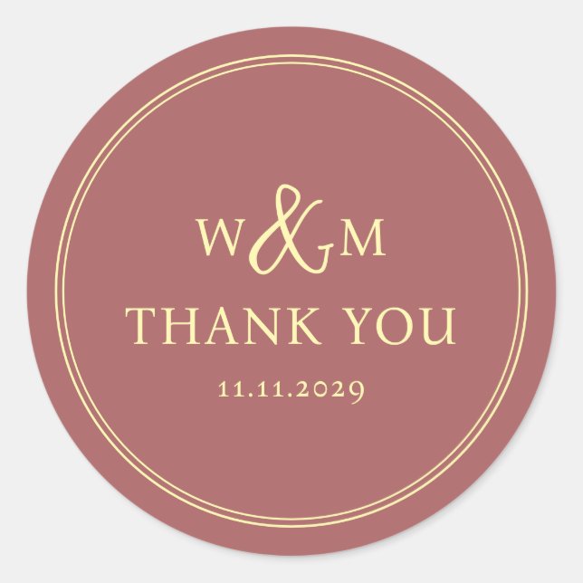 Simple Elegant Modern Monogrammed Wedding Classic Round Sticker (Front)