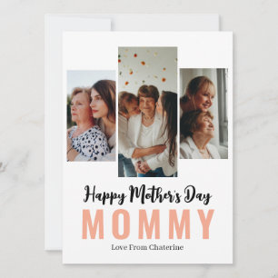 Simple Elegant Modern Mothers Day 3 Photo Holiday Card