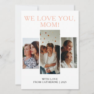 Simple Elegant Modern Mothers Day 3 Photo Holiday Card