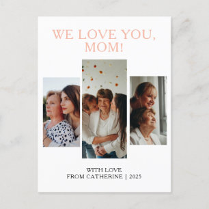 Simple Elegant Modern Mothers Day 3 Photo Holiday Postcard