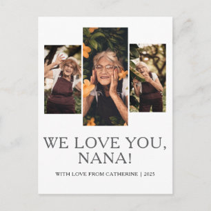 Simple Elegant Modern Mothers Day Grandma 3 Photo Holiday Postcard