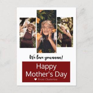 Simple Elegant Modern Mothers Day Grandma 3 Photo Holiday Postcard