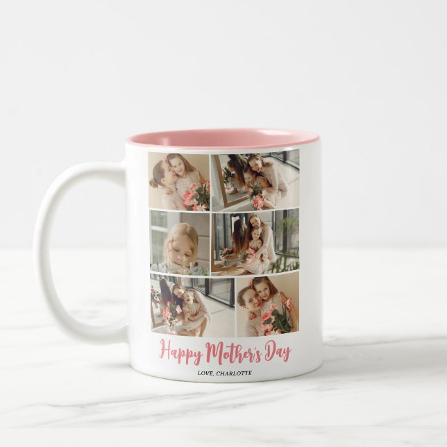 Simple Elegant Modern Mothers Day Photo Collage Two-Tone Coffee Mug (Left)