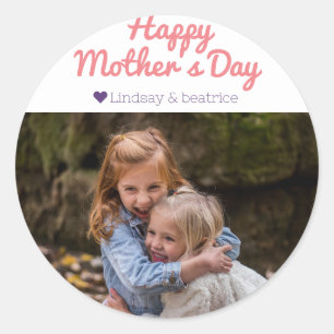 Simple Elegant Modern Mothers Day Photo Name Classic Round Sticker