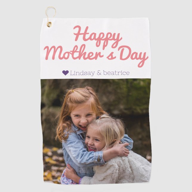 Simple Elegant Modern Mothers Day Photo Name Golf Towel (Front)
