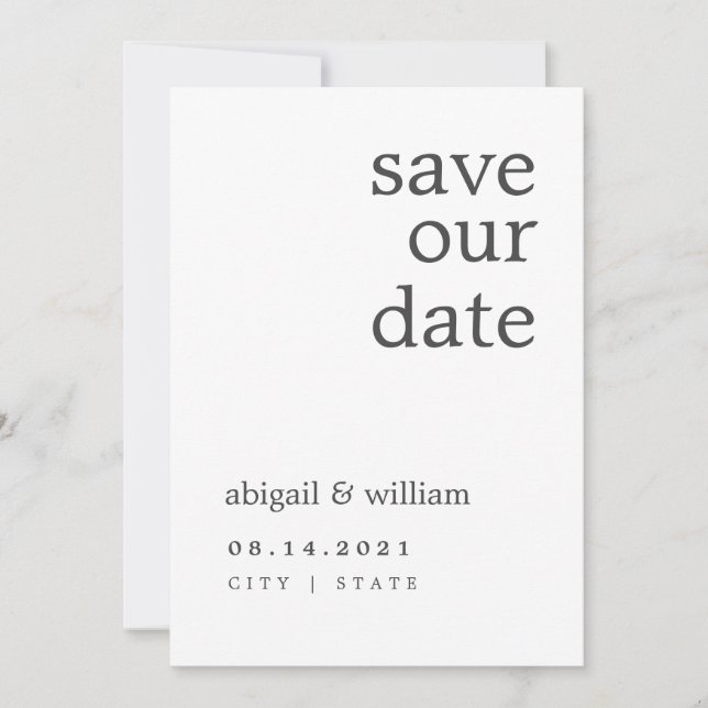Simple Elegant Modern Non Photo Wedding Custom Save The Date (Front)