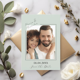 Simple elegant modern photo sage green wedding save the date