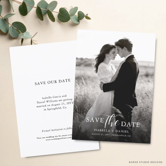 Simple Elegant Modern Photo Save The Date (The front and back of the invitation shown in a 5x7-inch size. Choose size, paper, and corner style.)