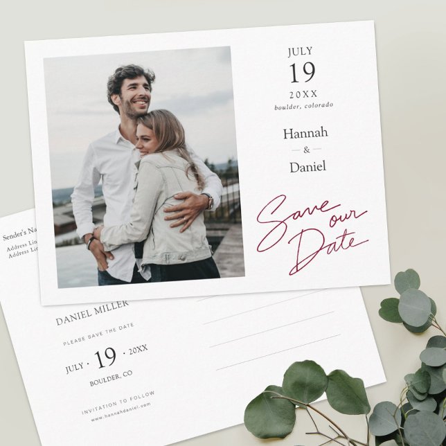 Simple Elegant Modern Photo Wedding Save the Date Announcement Postcard (Creator Uploaded)