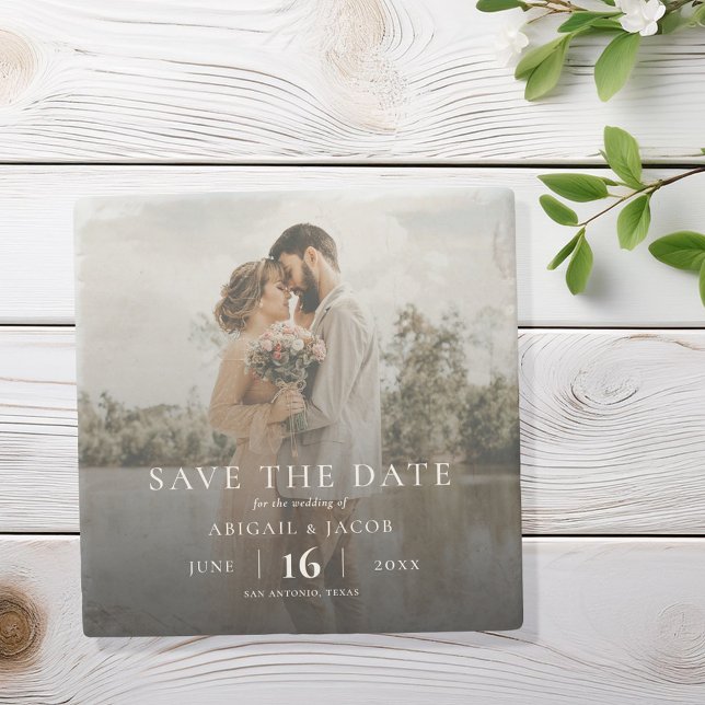 Simple Elegant Modern Photo Wedding Save the Date Stone Coaster (Creator Uploaded)