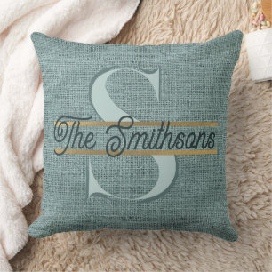 Simple Elegant Modern Rustic Gold Monogram & Name Cushion