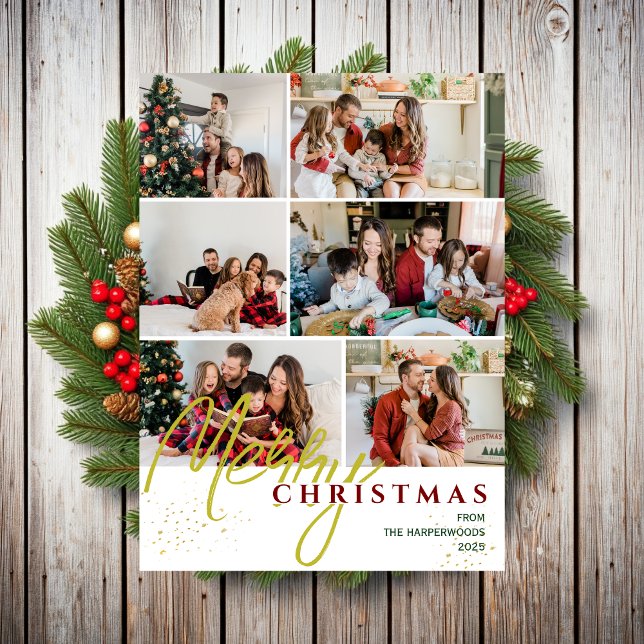  Simple Elegant modern Script 6 photo Christmas Holiday Card (Creator Uploaded)