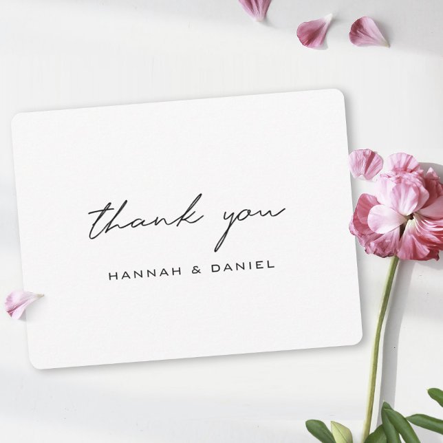 Simple Elegant Modern Script Black White Wedding Thank You Card (Creator Uploaded)