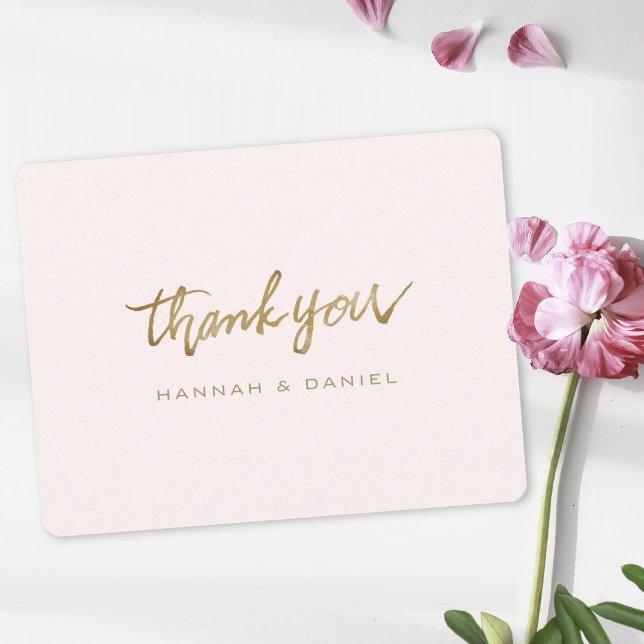 Simple Elegant Modern Script Gold Pink Wedding Thank You Card (Creator Uploaded)