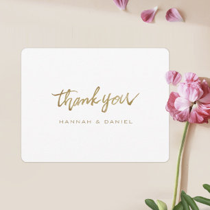 Simple Elegant Modern Script Gold White Wedding Thank You Card