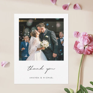 Simple Elegant Modern Script One Photo Wedding  Thank You Card