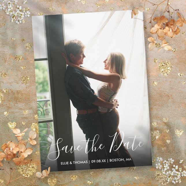 Simple Elegant Modern Script Photo Save The Date (Simple Elegant Modern Script Photo Save The Date)