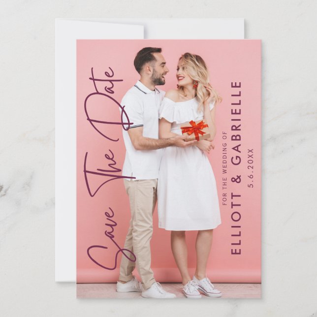 Simple Elegant Modern Script Photo Wedding Save The Date (Front)
