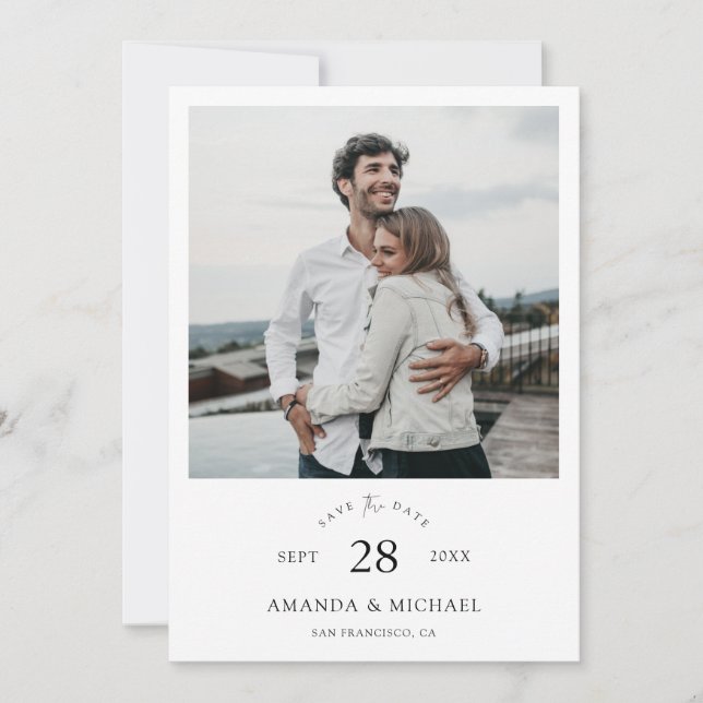 Simple Elegant Modern Script Photo Wedding   Save The Date (Front)