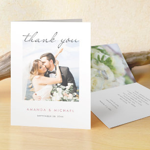 Simple Elegant Modern Script Photo Wedding Thank Y You Card