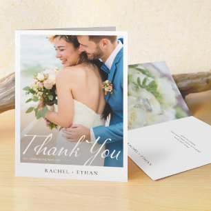 Simple Elegant Modern Script Photo Wedding Thank You Card