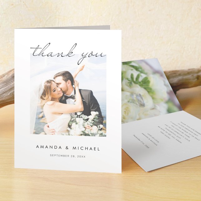 Simple Elegant Modern Script Photo Wedding Thank You Card (Creator Uploaded)