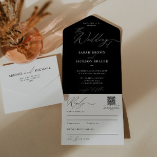 Simple Elegant Modern Script QR Code Wedding All In One Invitation