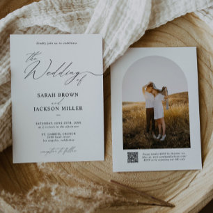 Simple Elegant Modern Script QR Code Wedding Invitation