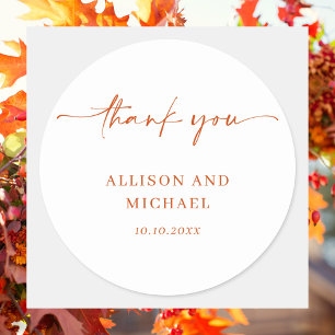 Simple Elegant Modern Terracotta Thank You Wedding Classic Round Sticker