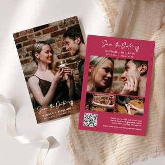 Simple Elegant Modern Viva Magenta QR Code Photo Save The Date
