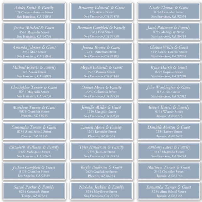 Simple Elegant Modern Wedding Guest Names Address (Front)