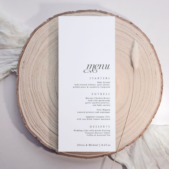 Simple Elegant Modern Wedding Menu (Simple elegant wedding menu aligned at the bottom for name tags at the top.)