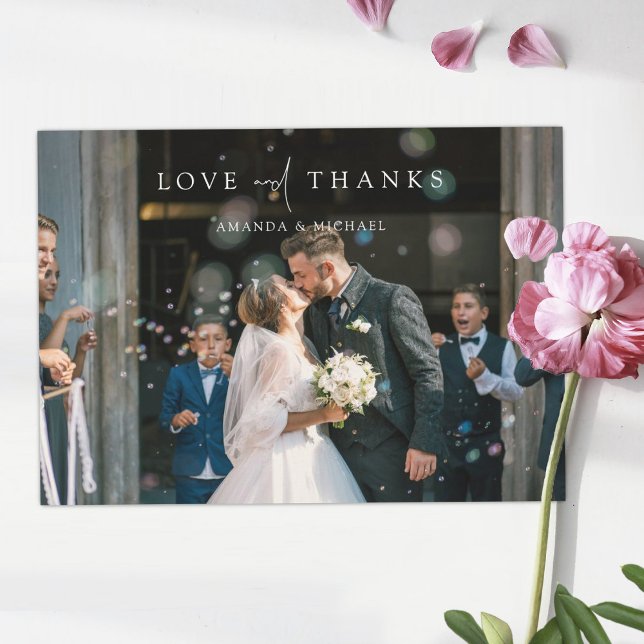 Simple Elegant Modern Wedding Photo Newlyweds Thank You Card (Creator Uploaded)