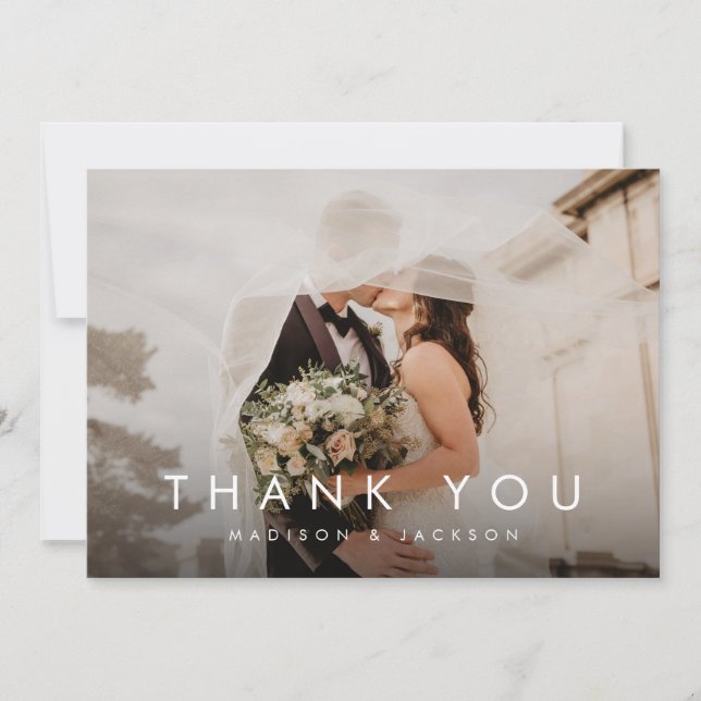 Simple Elegant Modern Wedding Photo Thank You Card (Front)