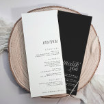 Simple Elegant Modern Wedding with Thank You Back Menu<br><div class="desc">Menu with thank you on back: This elegant wedding menu features a modern, minimalist design with a white front and sleek black text, perfectly aligned at the bottom to allow space for clipped name tags at the top. On the reverse side, a thoughtful thank you message is displayed on a...</div>