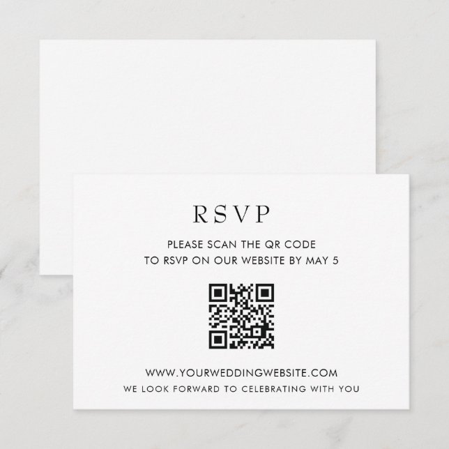 Simple Elegant Modern White QR CODE RSVP Card (Front/Back)