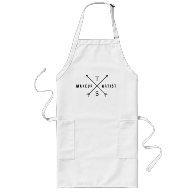 Simple Elegant Monogram  Black and White Long Apron (Front)