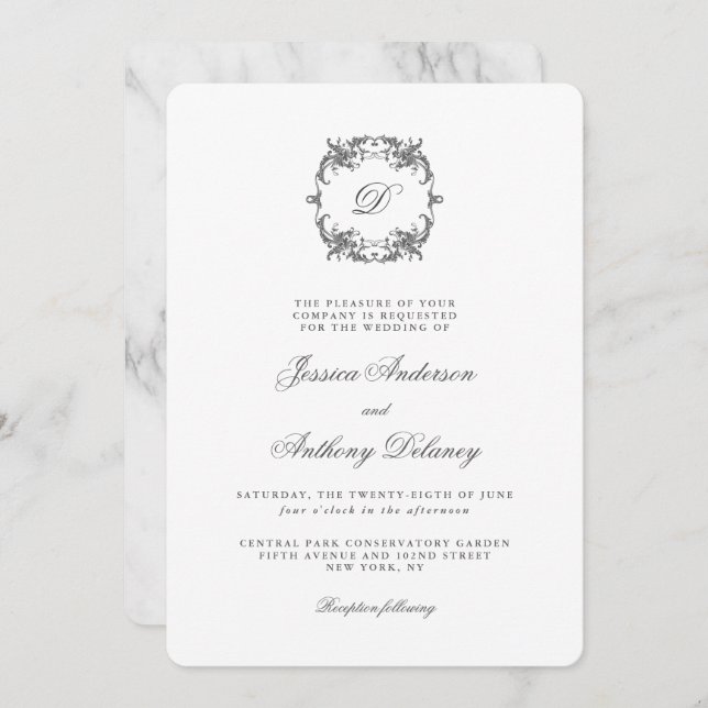 Simple Elegant Monogram Classic Wedding Invitation (Front/Back)