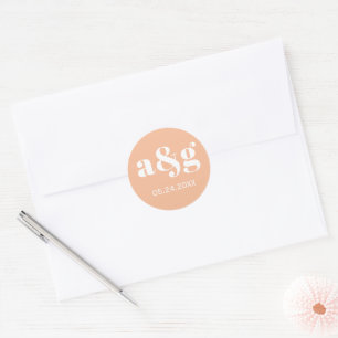 Simple, elegant monogram coral peach wedding classic round sticker
