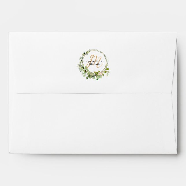 Simple, elegant, monogram eucalyptus  envelope (Back (Top Flap))